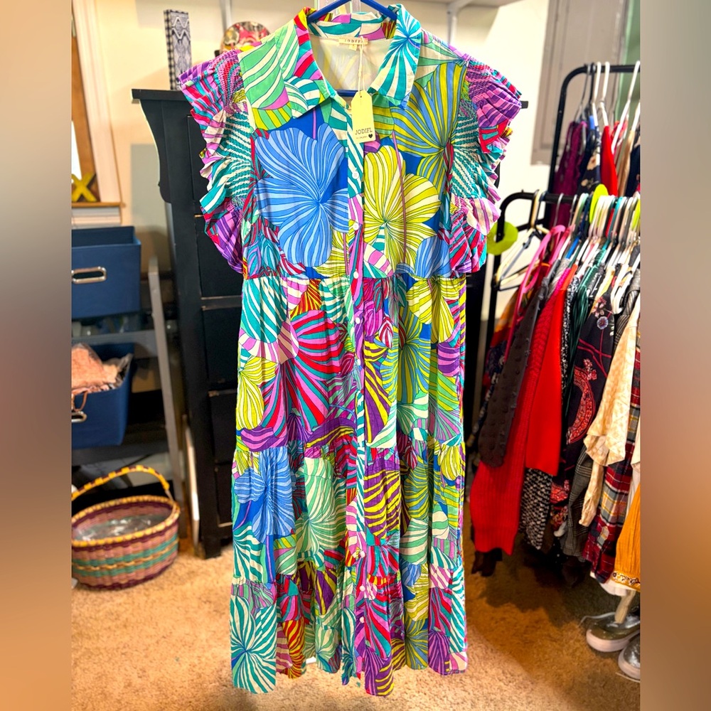 JODIFL Multicolor Leaf Print Maxi Dress